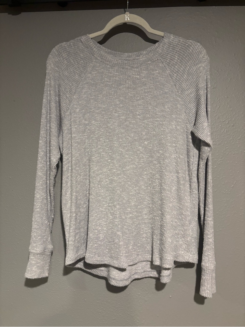 American Eagle Outfitters Heather Gray Ribbed Long-Sleeve Top